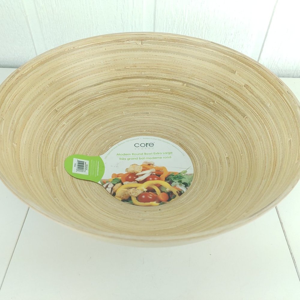 Core Bamboo Modern Round Bowl Extra Large Natural Grain Finish 13" Wide New